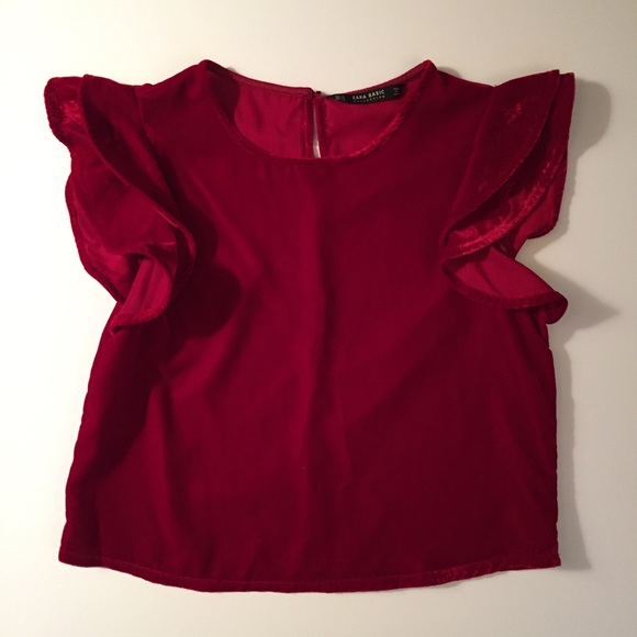 velvet ruffle sleeve top